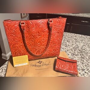 Patricia Nash Floral Embossed Leather Tote in Rich Ochre